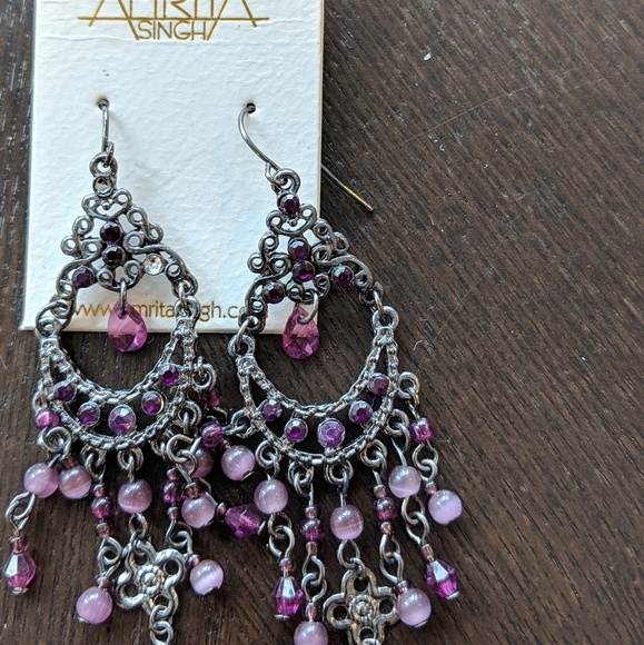 Purple Bead Dangle Earrings - Picture 3 of 6